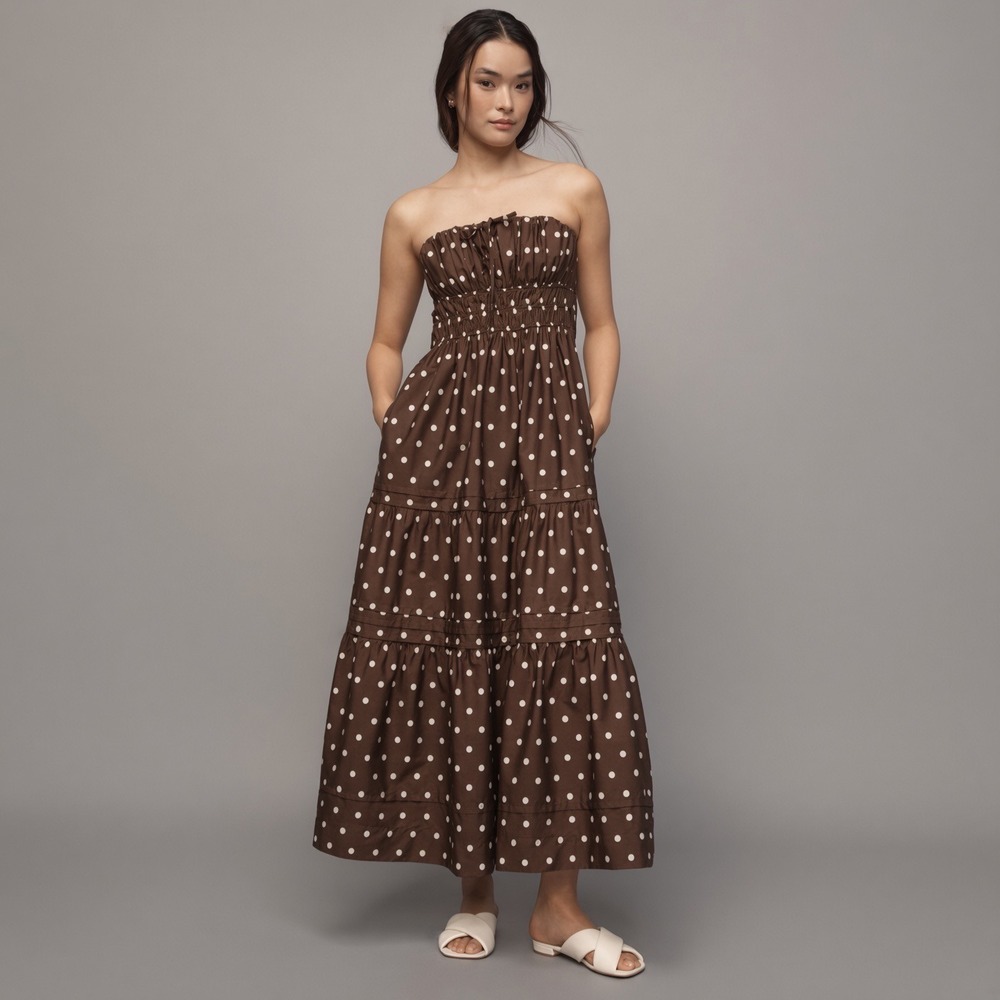 Anthropologie The Somerset Maxi Dress Strapless Edition Brown Polka Dot XL